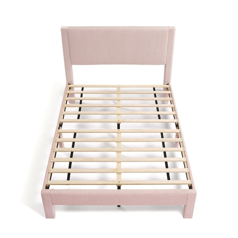 Furniture of America Alyssa Modern Velvet Upholstered Platform Bed with Channel Headboard and Wooden Slats