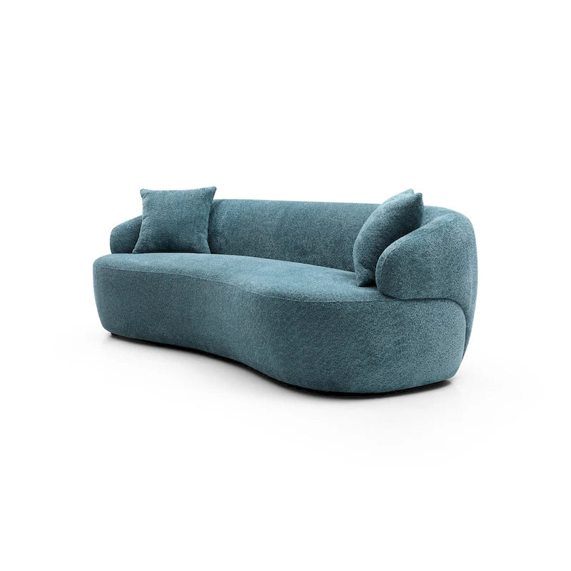 Divano curvo blu in stile moderno di metà secolo