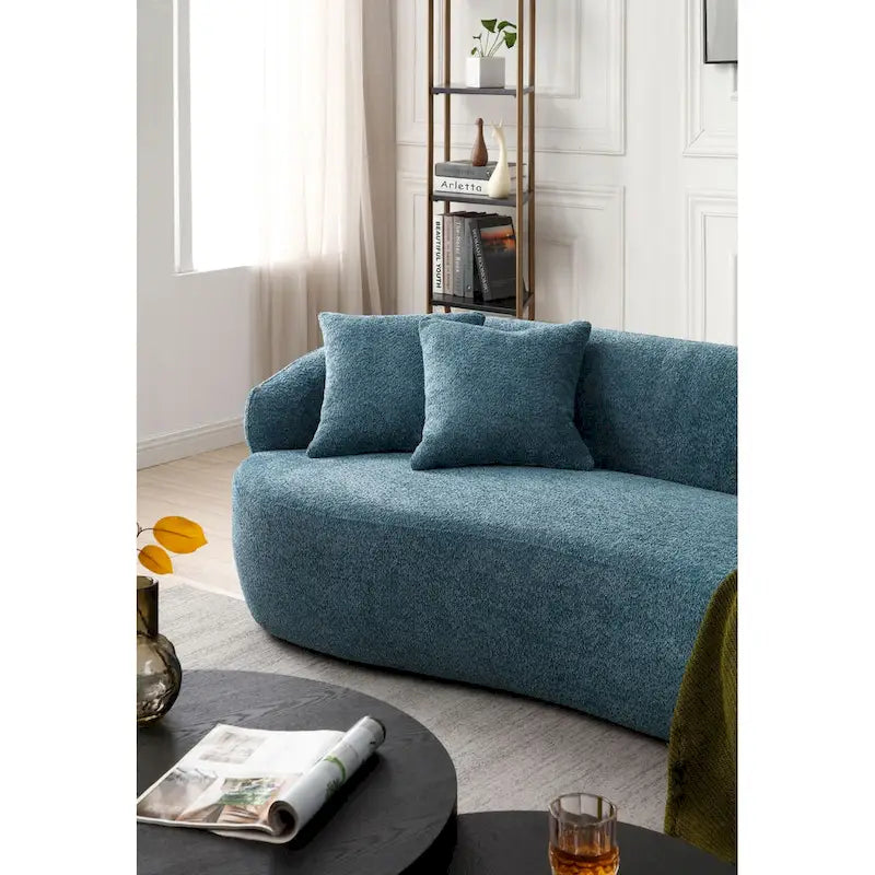 Divano curvo blu in stile moderno di metà secolo