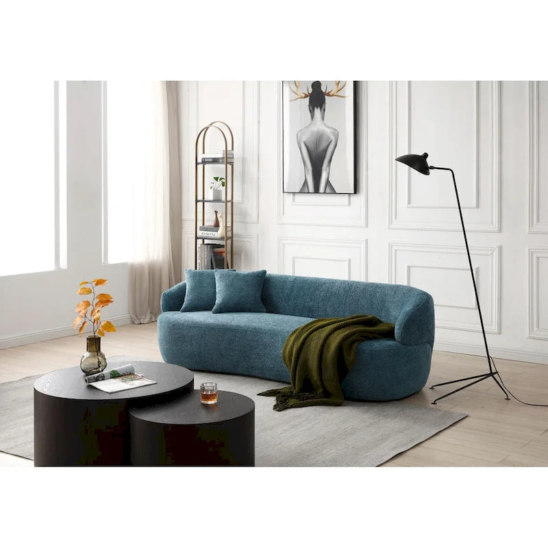 Divano curvo blu in stile moderno di metà secolo