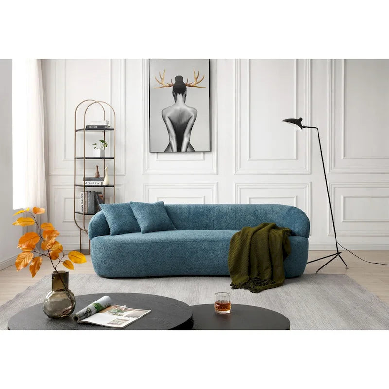 Divano curvo blu in stile moderno di metà secolo