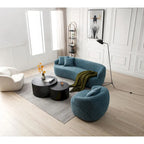 Divano curvo blu in stile moderno di metà secolo