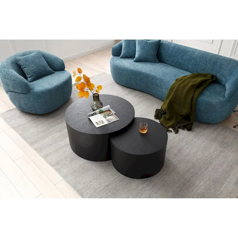 Divano curvo blu in stile moderno di metà secolo