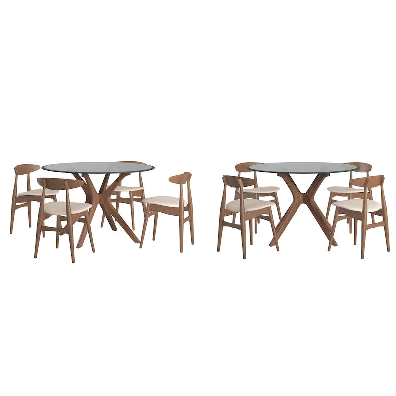 Set da pranzo rotondo Sylvestria con finitura in noce Mid-Century