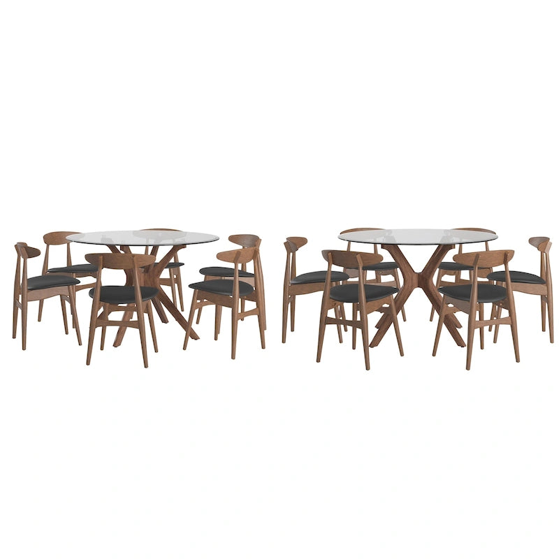 Set da pranzo rotondo Sylvestria con finitura in noce Mid-Century