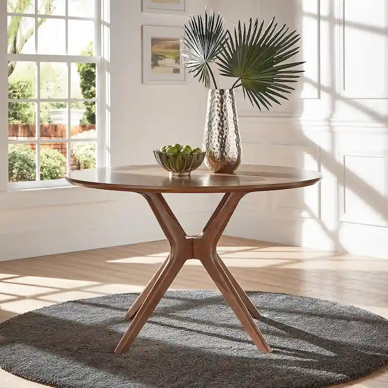 Set da pranzo rotondo Sylvestria con finitura in noce Mid-Century