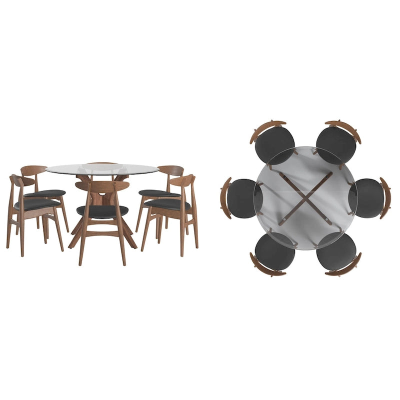 Set da pranzo rotondo Sylvestria con finitura in noce Mid-Century