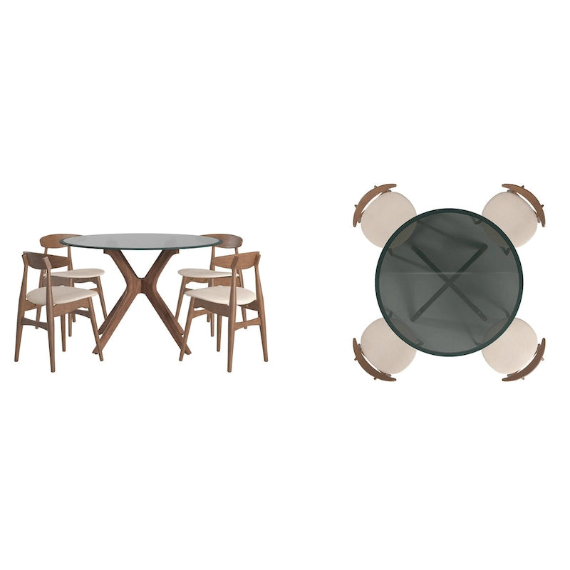 Set da pranzo rotondo Sylvestria con finitura in noce Mid-Century