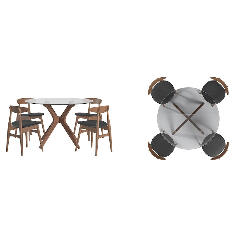 Set da pranzo rotondo Sylvestria con finitura in noce Mid-Century