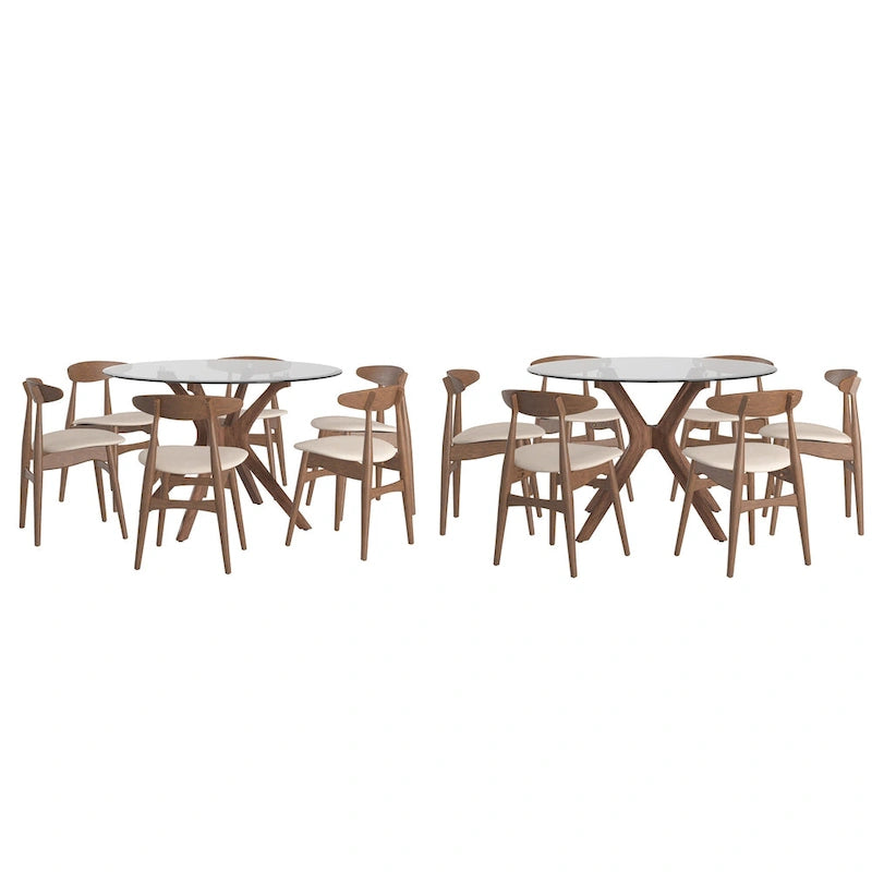Set da pranzo rotondo Sylvestria con finitura in noce Mid-Century