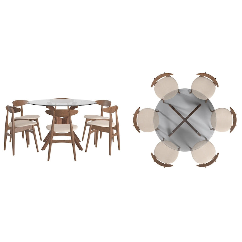 Set da pranzo rotondo Sylvestria con finitura in noce Mid-Century