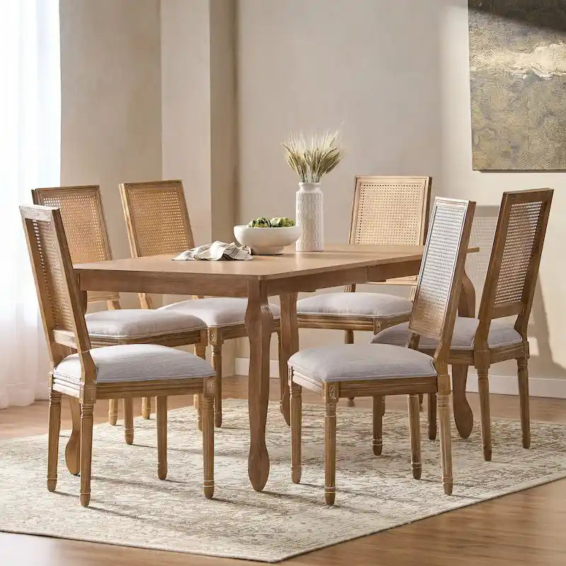Set da pranzo Regan Wood and Cane a 7 pezzi espandibile imbottito di Christopher Knight Home