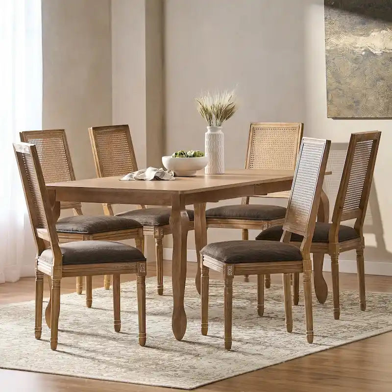 Set da pranzo Regan Wood and Cane a 7 pezzi espandibile imbottito di Christopher Knight Home