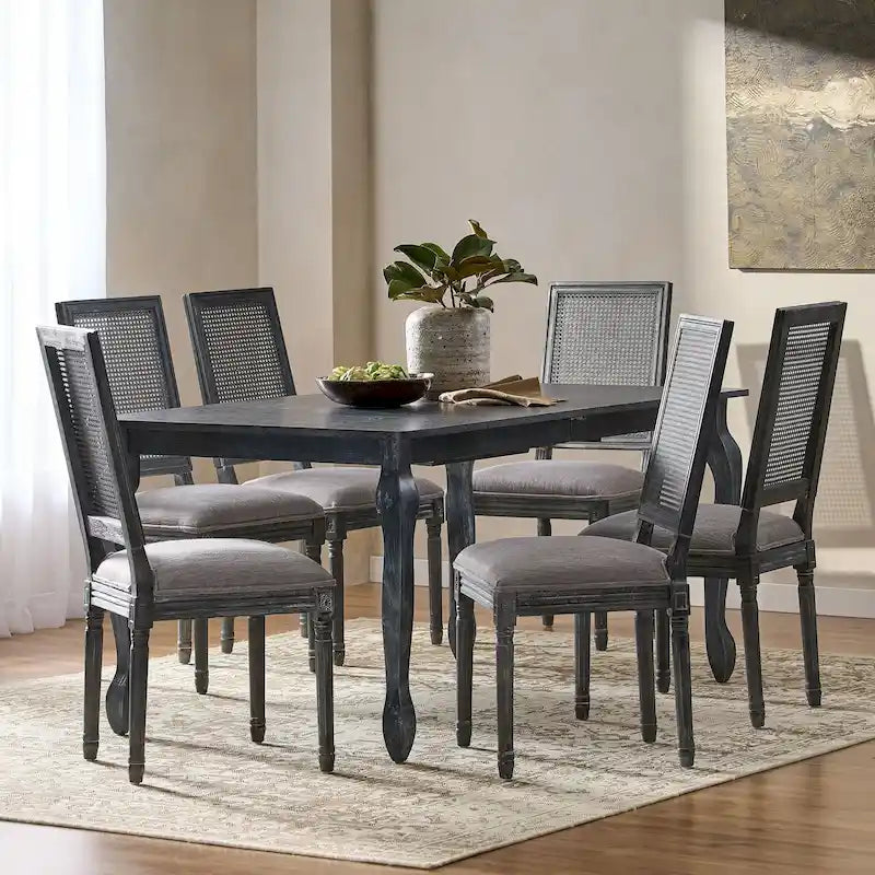 Set da pranzo Regan Wood and Cane a 7 pezzi espandibile imbottito di Christopher Knight Home