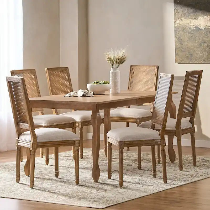 Set da pranzo Regan Wood and Cane a 7 pezzi espandibile imbottito di Christopher Knight Home