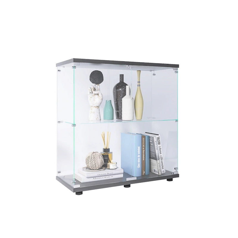 Two-door Glass Display Cabinet 2 Shelves with Door