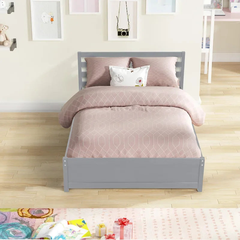 Full Size Wood Platform Bed Frame with Headboard and Twin Trundle