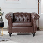 Oversized Brown Faux Leather Tufted Sofa Chair - 32.09 x 38.98 x 28.35