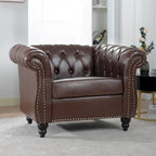 Oversized Brown Faux Leather Tufted Sofa Chair - 32.09 x 38.98 x 28.35