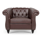 Oversized Brown Faux Leather Tufted Sofa Chair - 32.09 x 38.98 x 28.35