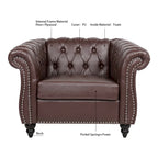 Oversized Brown Faux Leather Tufted Sofa Chair - 32.09 x 38.98 x 28.35