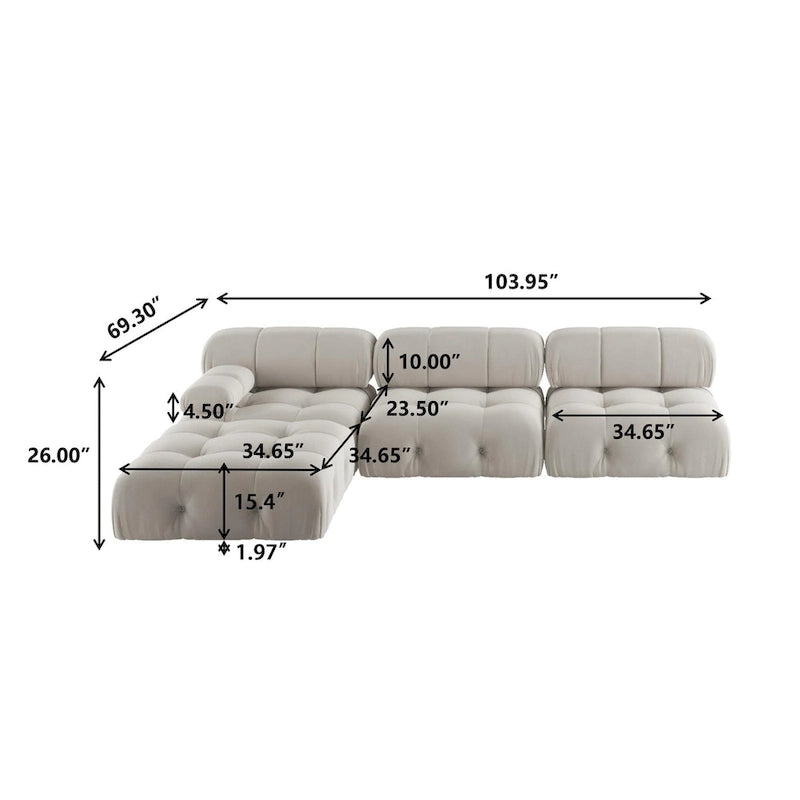 Velvet Sectional Sofa Reversible Modular Couch