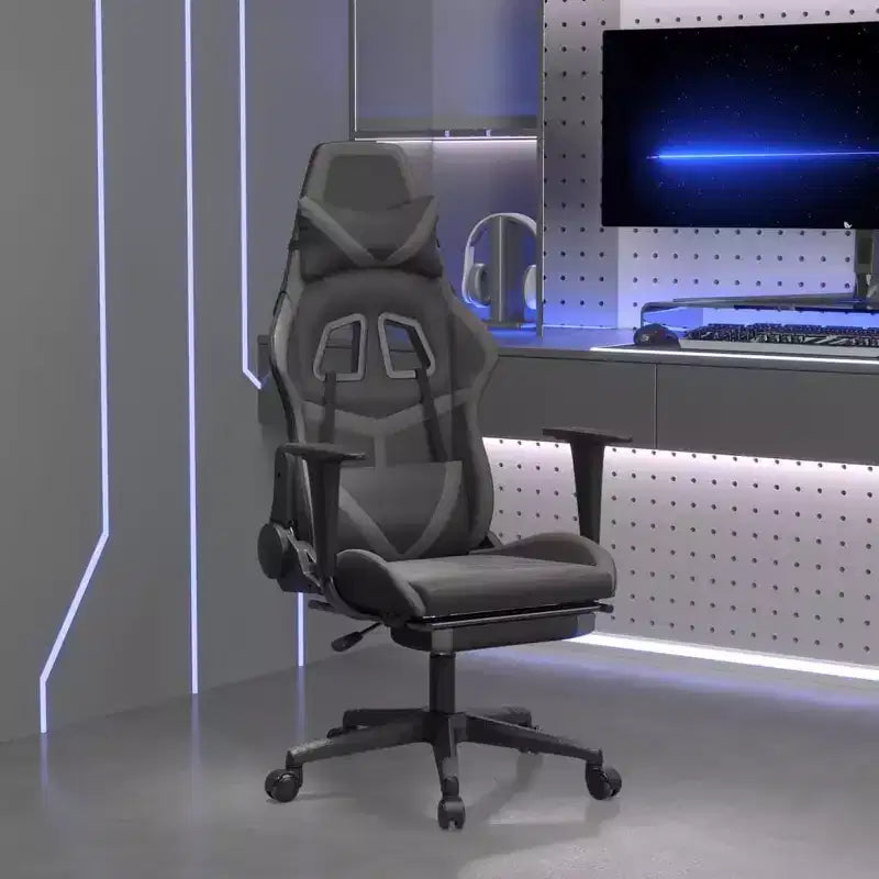 vidaXL Massage Gaming Chair with Footrest, Black&Gray, Faux Leather