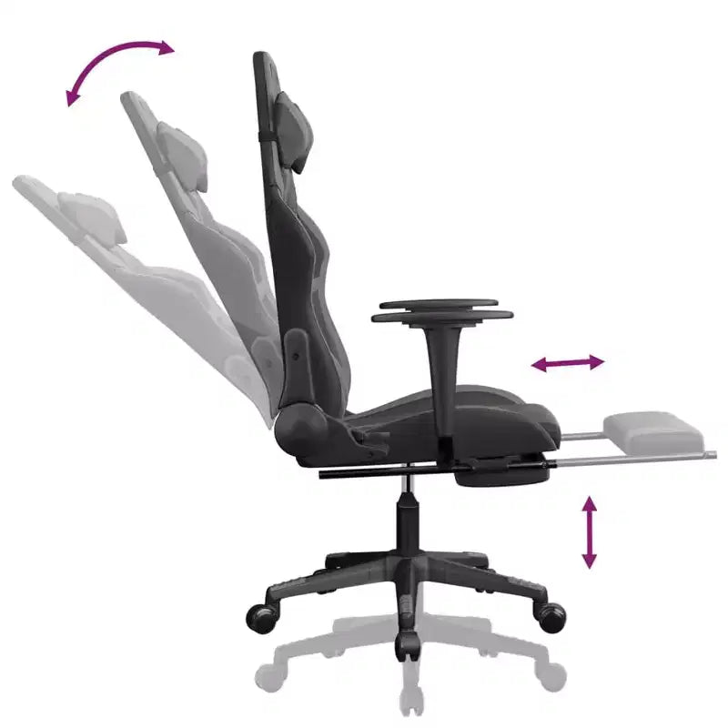 vidaXL Massage Gaming Chair with Footrest, Black&Gray, Faux Leather