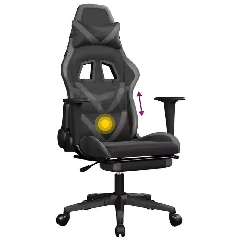 vidaXL Massage Gaming Chair with Footrest, Black&Gray, Faux Leather