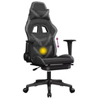 vidaXL Massage Gaming Chair with Footrest, Black&Gray, Faux Leather