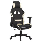 vidaXL Sedia da gaming massaggiante con poggiapiedi, nera e crema, in tessuto