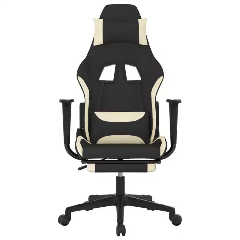 vidaXL Sedia da gaming massaggiante con poggiapiedi, nera e crema, in tessuto