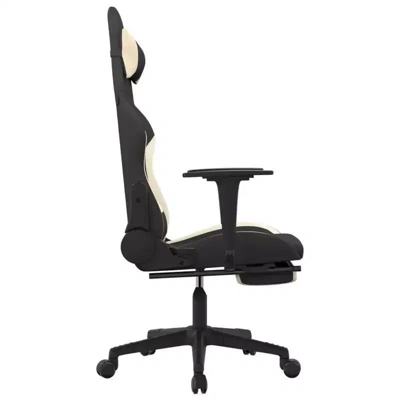 vidaXL Sedia da gaming massaggiante con poggiapiedi, nera e crema, in tessuto
