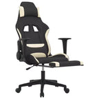 vidaXL Sedia da gaming massaggiante con poggiapiedi, nera e crema, in tessuto