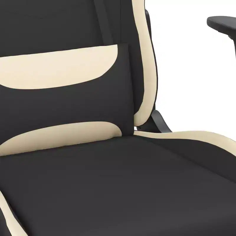 vidaXL Sedia da gaming massaggiante con poggiapiedi, nera e crema, in tessuto