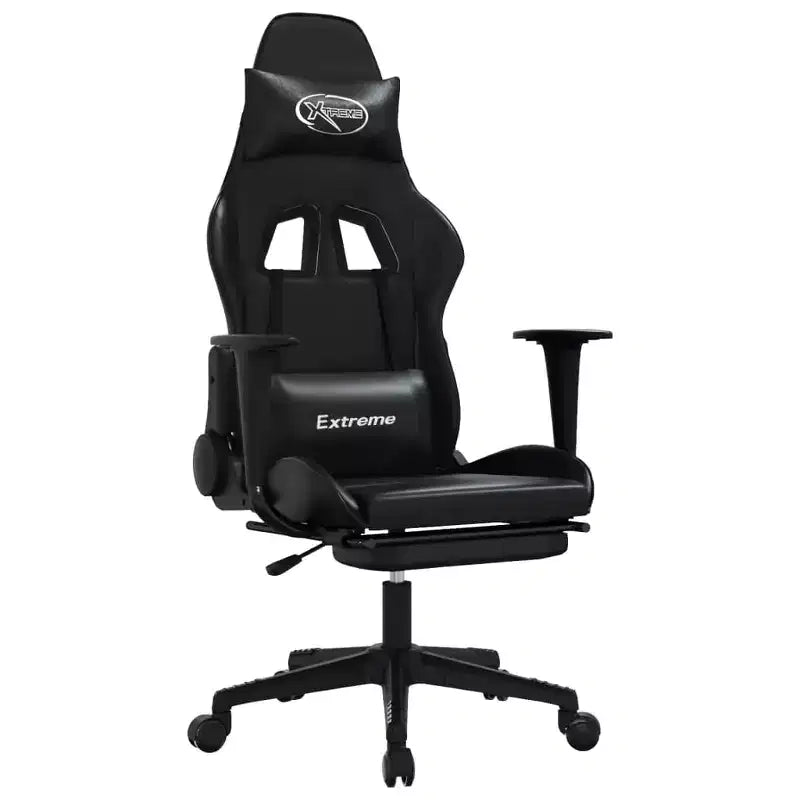 vidaXL Massage Gaming Chair with Footrest, Black, Faux Leather