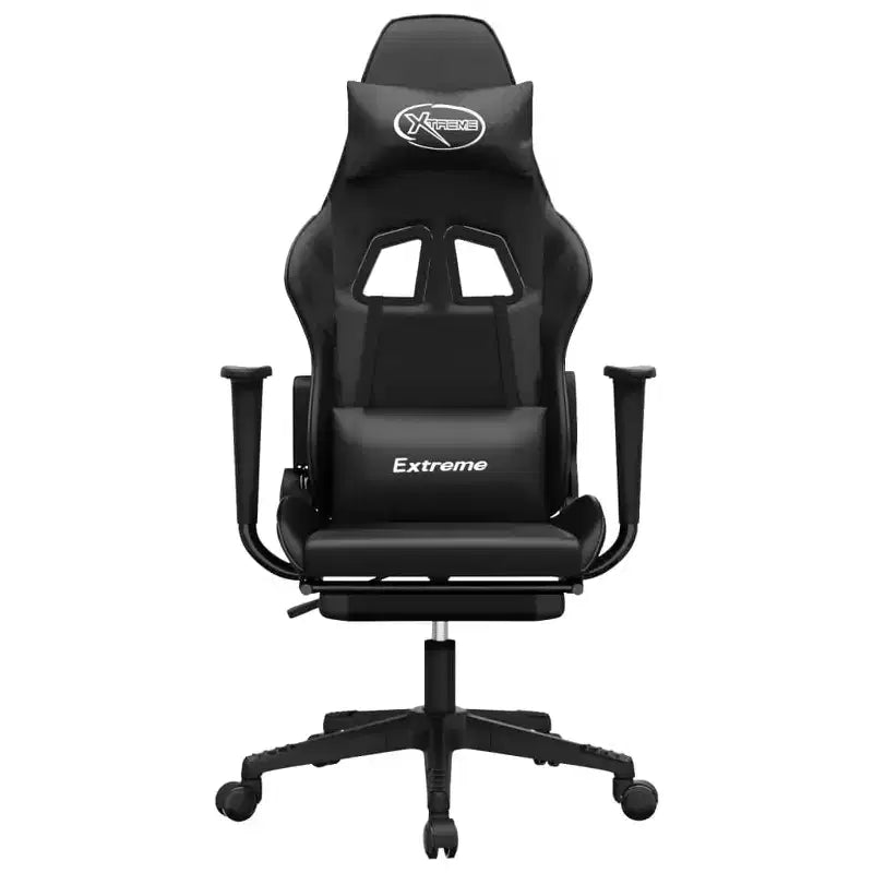 vidaXL Massage Gaming Chair with Footrest, Black, Faux Leather