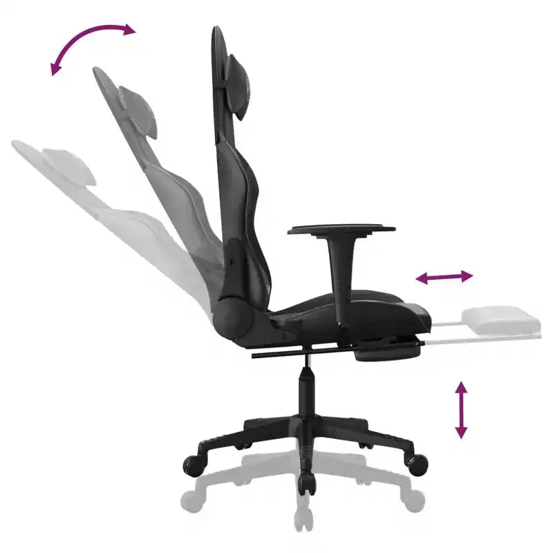 vidaXL Massage Gaming Chair with Footrest, Black, Faux Leather