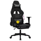 vidaXL Massage Gaming Chair with Footrest, Black, Faux Leather