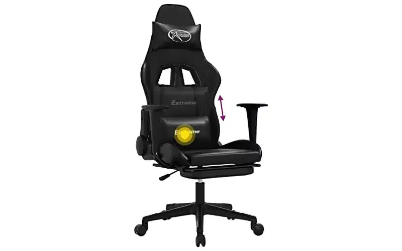 vidaXL Massage Gaming Chair with Footrest, Black, Faux Leather