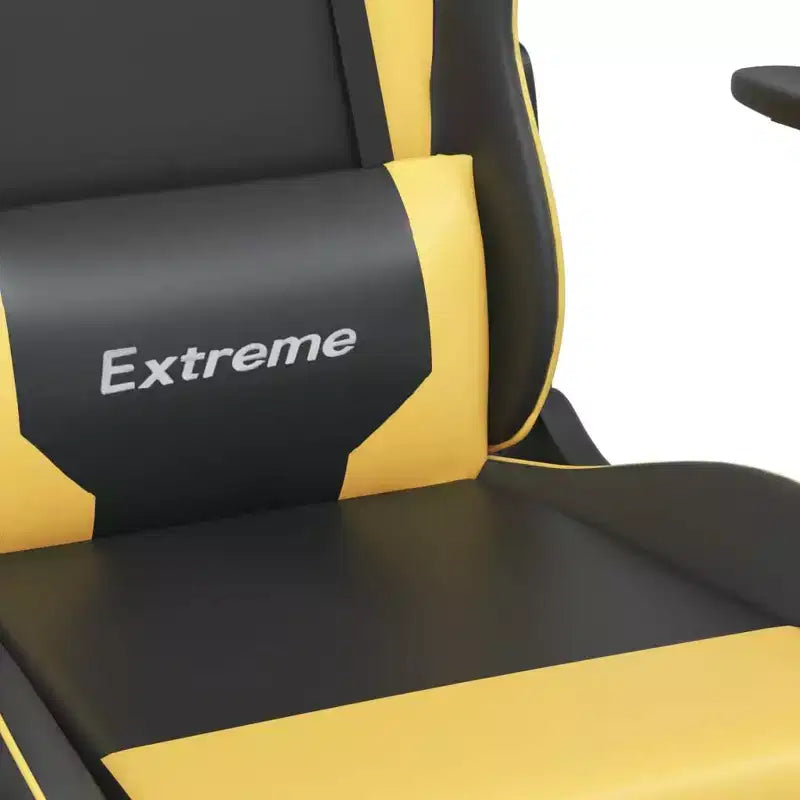 vidaXL Gaming Chair with Footrest, Black and Gold, Faux Leather