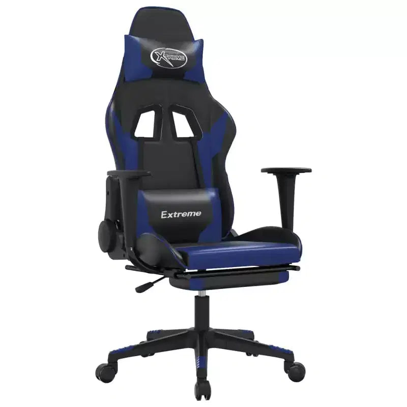 vidaXL Gaming Chair with Footrest, Black and Blue, Faux Leather