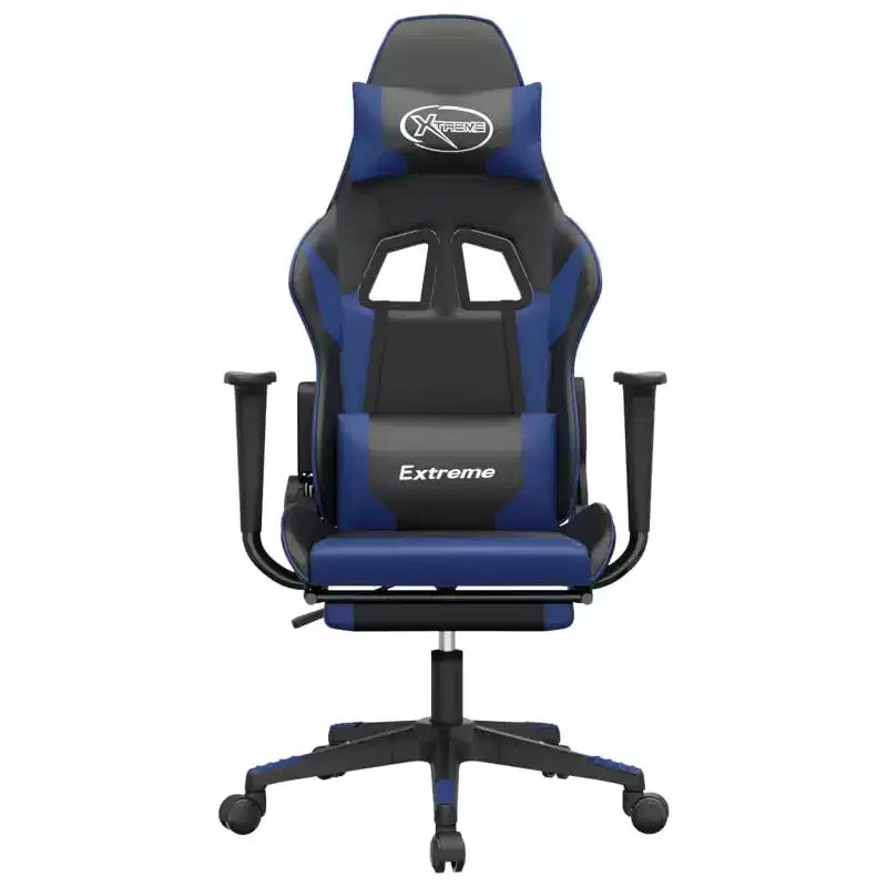 vidaXL Gaming Chair with Footrest, Black and Blue, Faux Leather