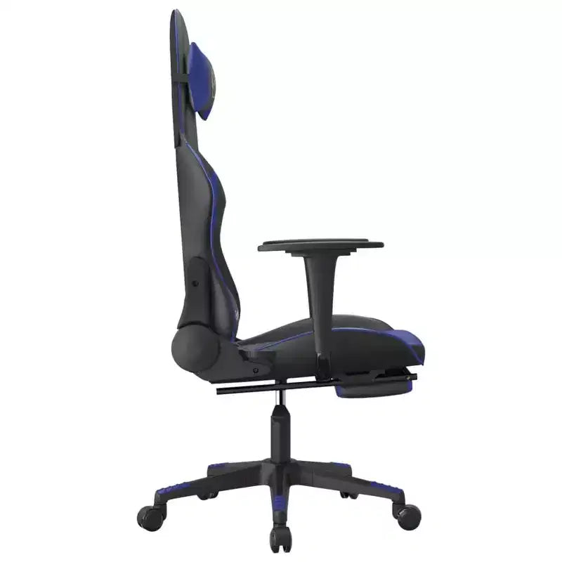 vidaXL Gaming Chair with Footrest, Black and Blue, Faux Leather