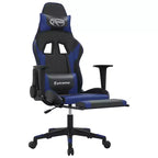 vidaXL Gaming Chair with Footrest, Black and Blue, Faux Leather