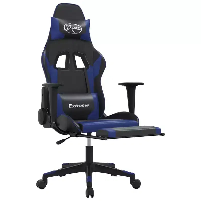 vidaXL Gaming Chair with Footrest, Black and Blue, Faux Leather