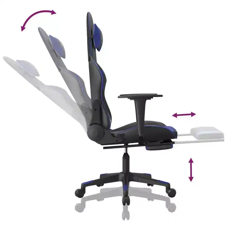 vidaXL Gaming Chair with Footrest, Black and Blue, Faux Leather