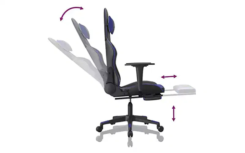 vidaXL Gaming Chair with Footrest, Black and Blue, Faux Leather