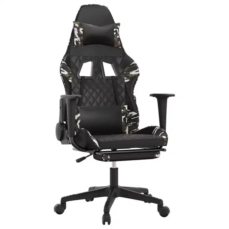 vidaXL Gaming Chair with Footrest, Black and Camouflage, Faux Leather