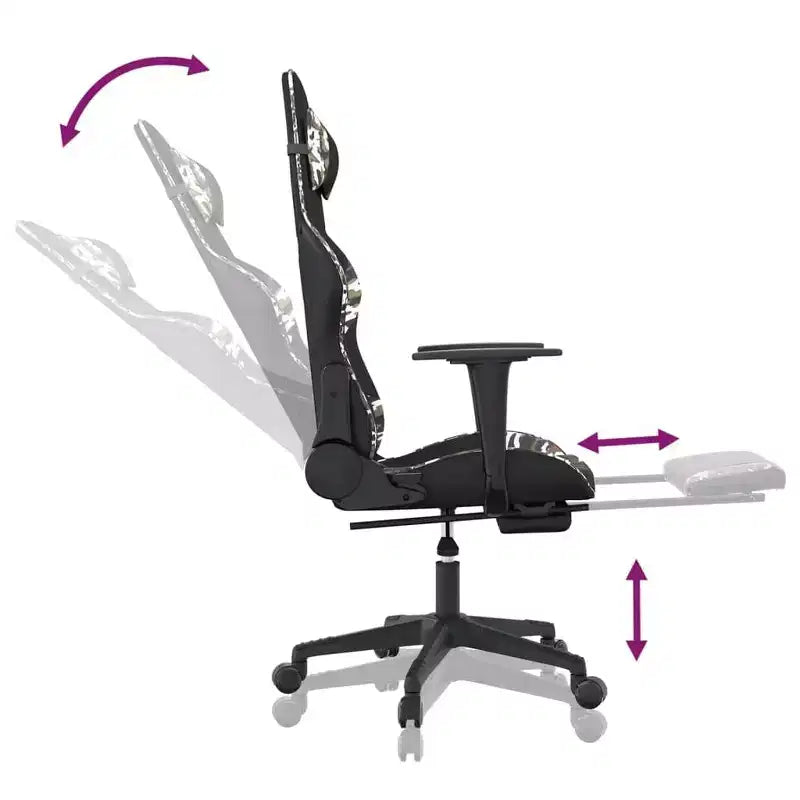 vidaXL Gaming Chair with Footrest, Black and Camouflage, Faux Leather